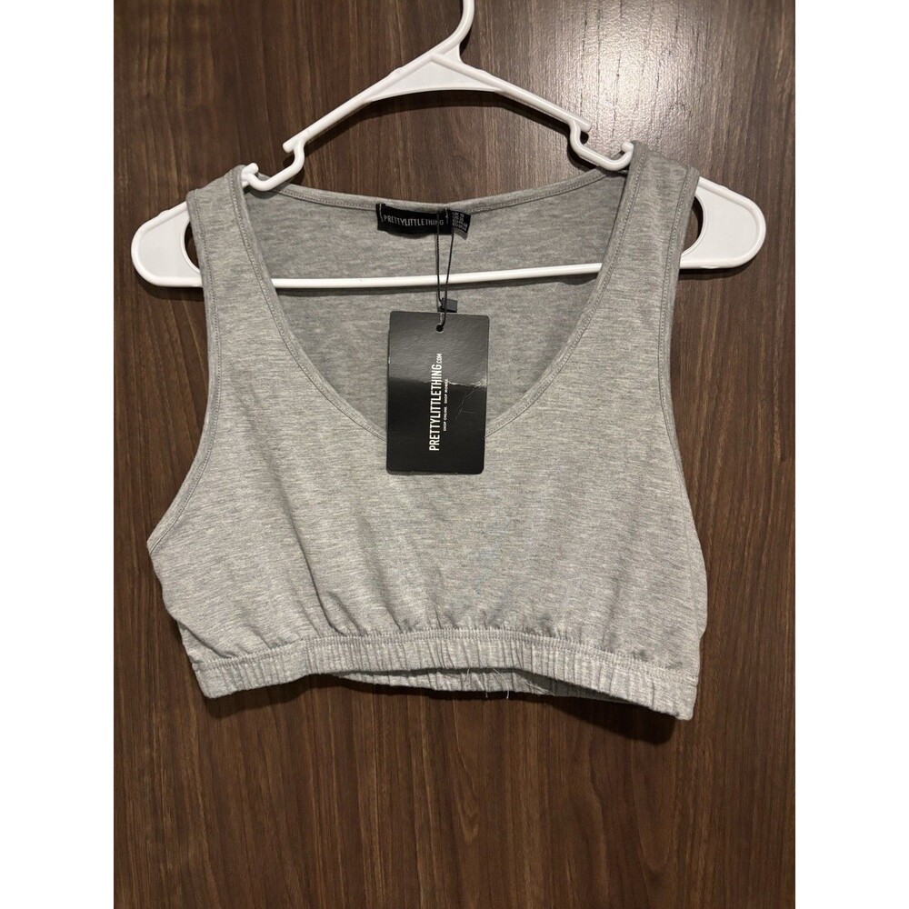 Prettylittlething Plus Basic Grey Sleeveless Elastic Hem Crop Top Size 14
